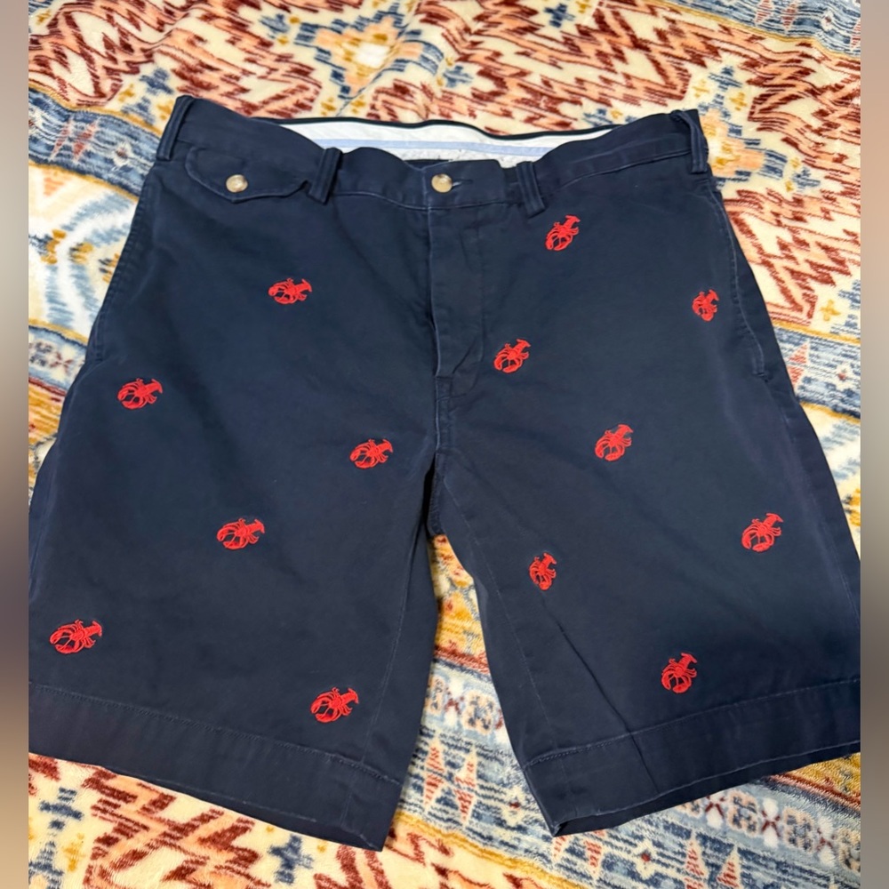 Ralph Lauren Dark Blue Shorts with embroidered Red Lobster Accents